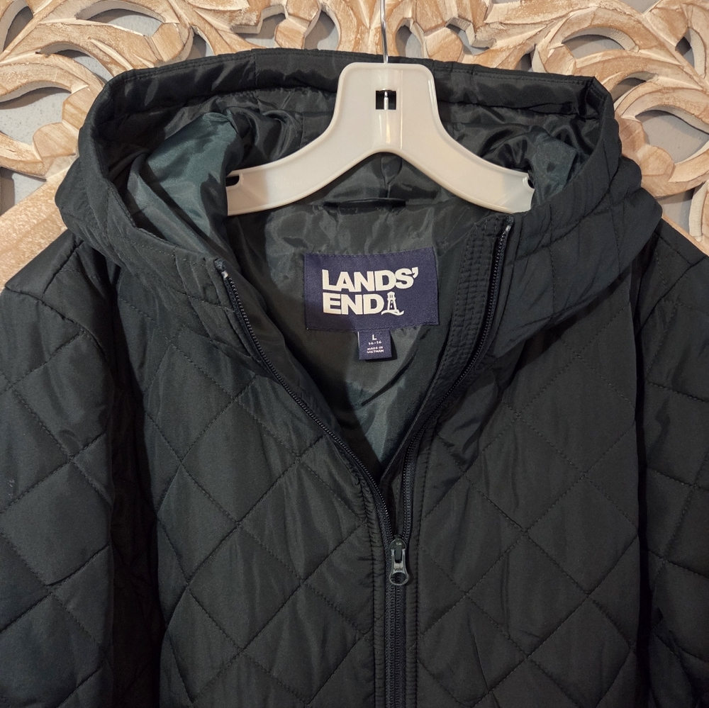 Lands' End Dark Forest Green Quilted Jacket Size Large - Picture 2 of 6